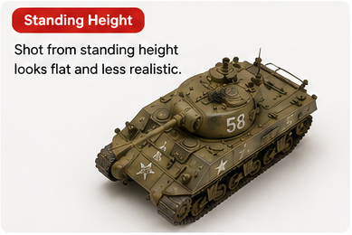 Standing height example: scale model photographed from a high angle looking down at the subject