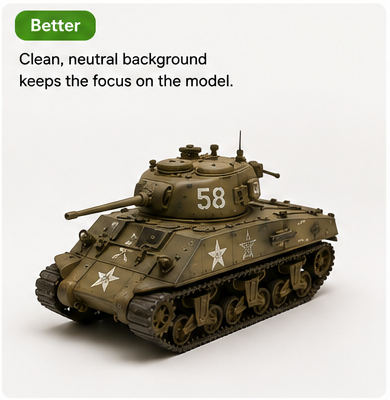 Better example: same scale model photographed against a clean neutral seamless background